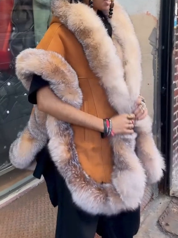 Suede Patchwork Short-Sleeved Mink Fur Coat