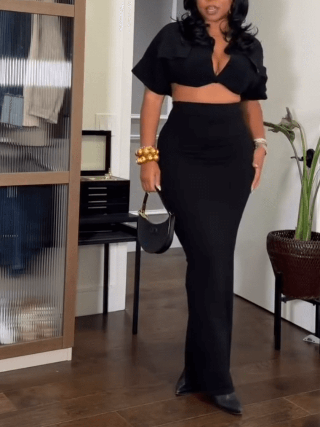 Sexy V Neck Top & Long Skirt 2pc Set