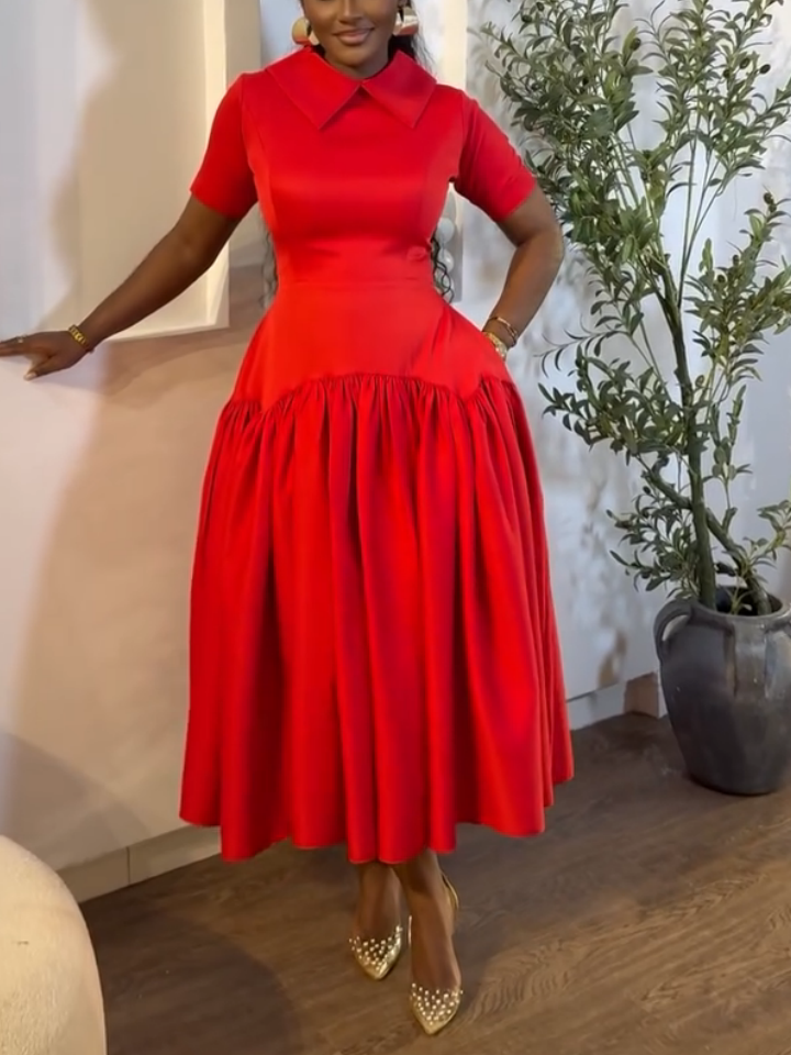 Classic A Line Red Midi Dress
