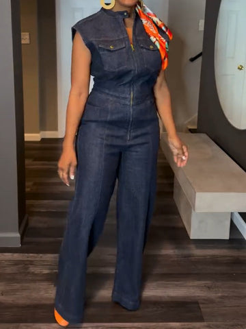 Chic Navy Denim Jumpsuit