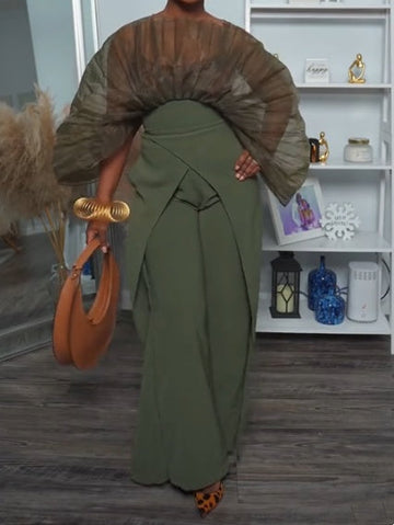 Green Puff Sleeve Two Pieces Set