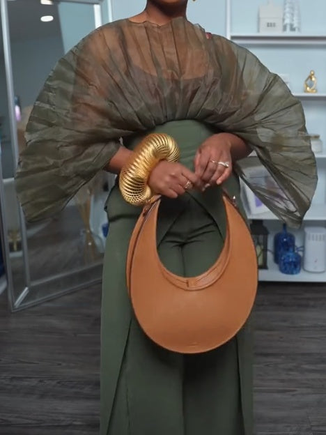 Green Puff Sleeve Two Pieces Set