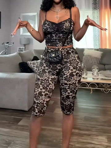 Black Floral Lace Sheer High Waist Sets