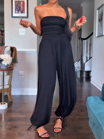 Crinkle Rayon Strapless Slouch Jumpsuit