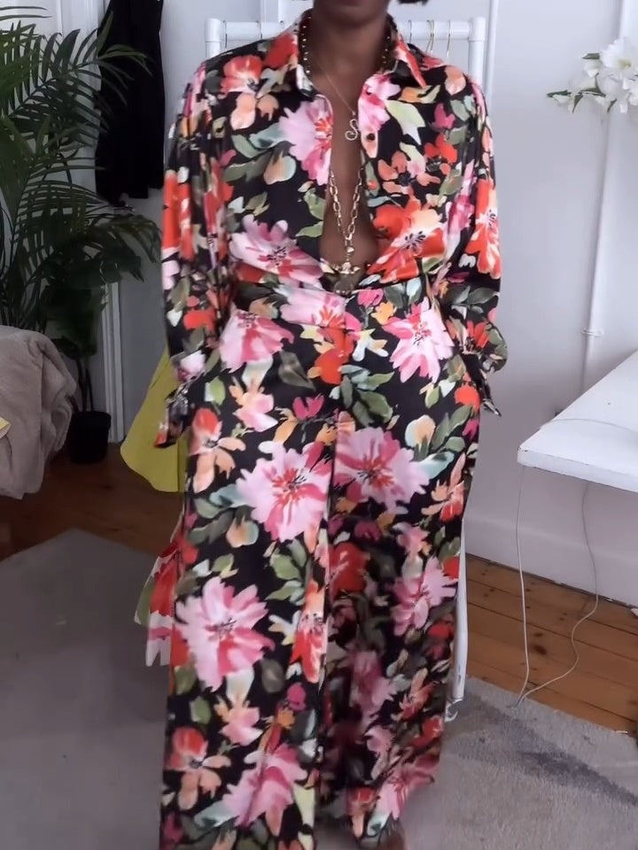 Black Multi Floral Two Pieces Set