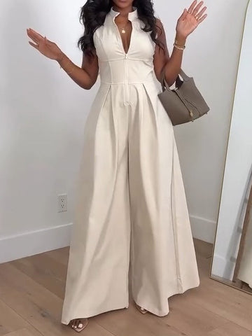 Wide Leg Zip Front Sleeveless Jumpsuit