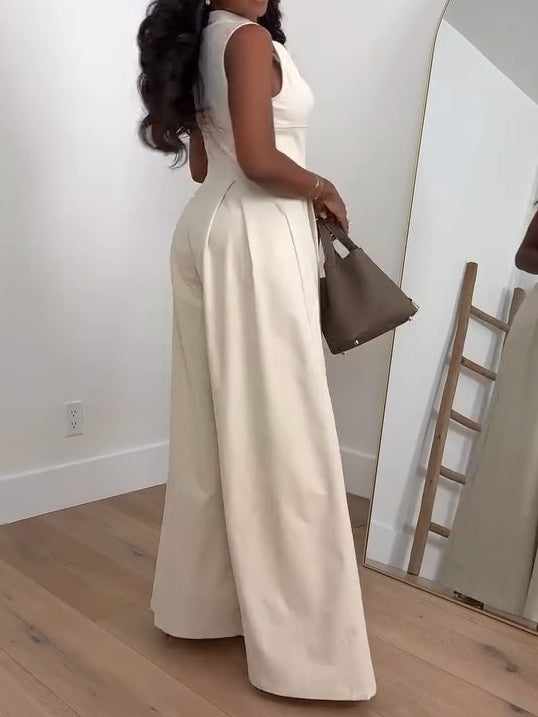 Wide Leg Zip Front Sleeveless Jumpsuit