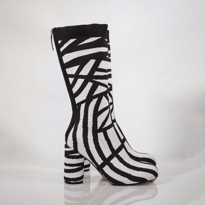 Stretchy Knit Mid Calf Boots