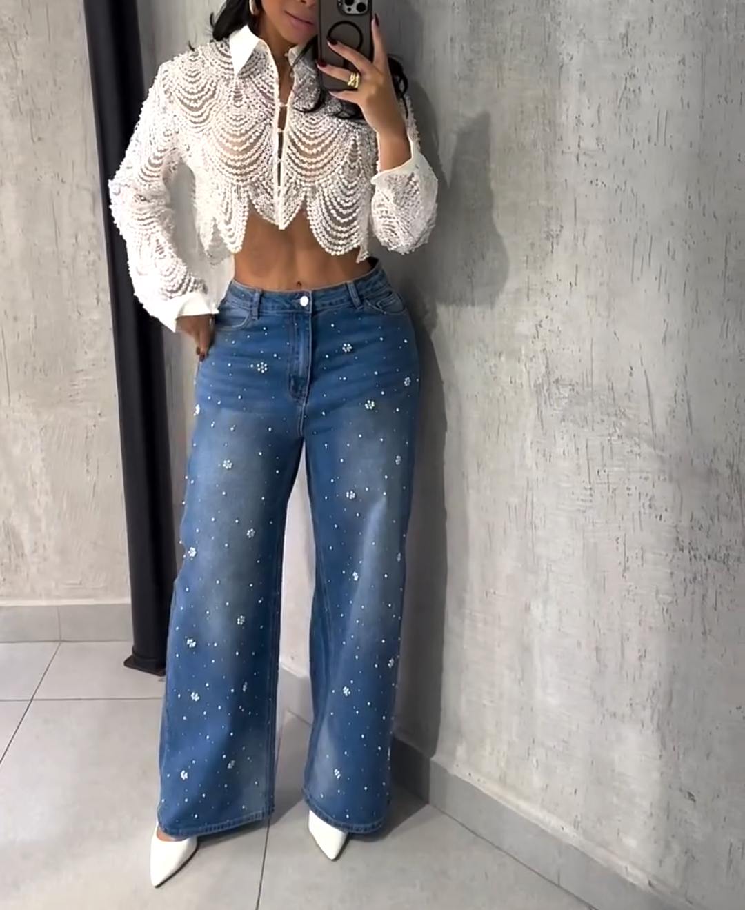 Florale Couture Bluse mit Perlenbesatz-Arabella