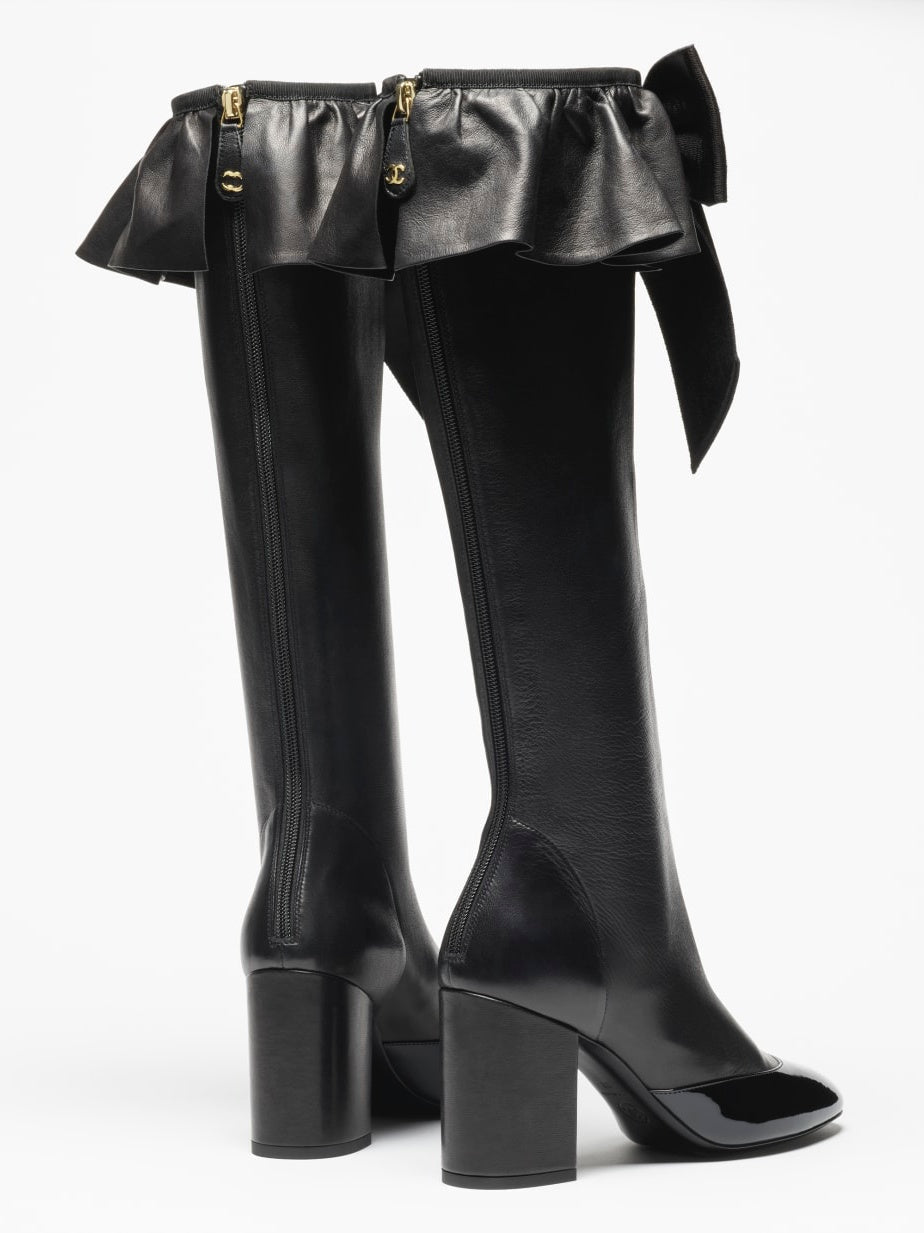Stretch Lambskin Black High Boots