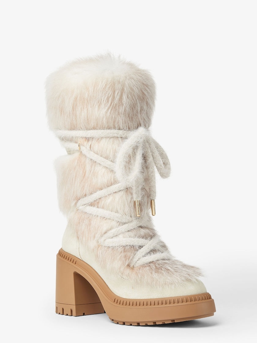 White Shearling And Suede Medium-heeled Boots