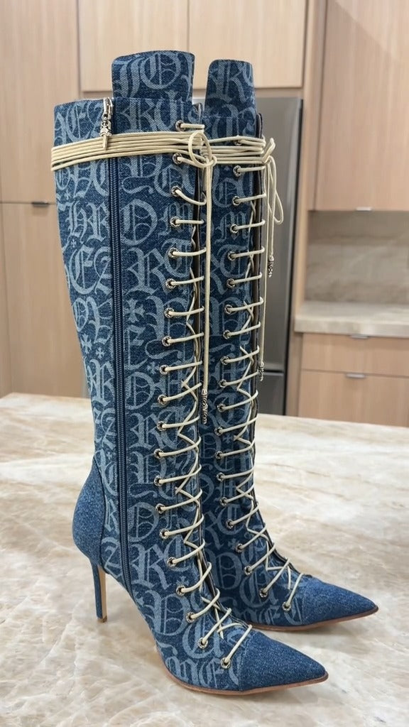 Denim Lace-up Boots