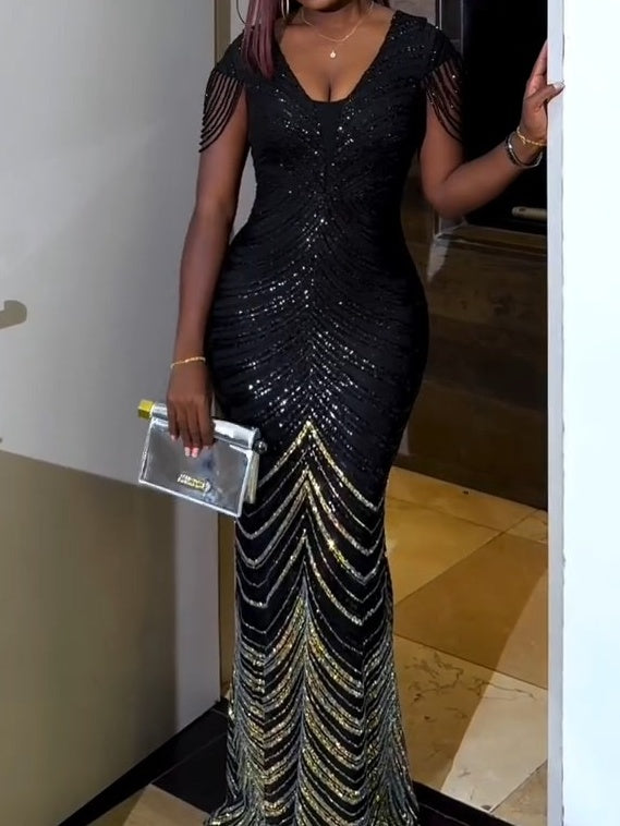 Beaded/Sequin Floor Length Dress