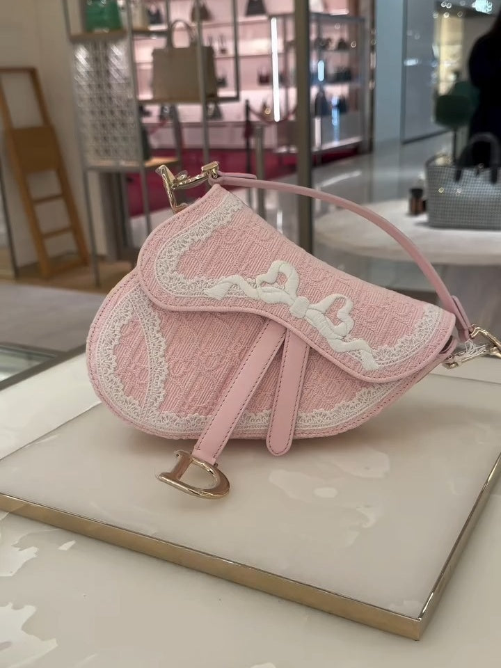 Pink Lace Saddle Bag