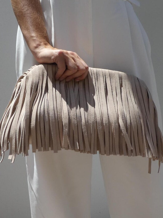 Handmade Suede Tasselled Framed Clutch