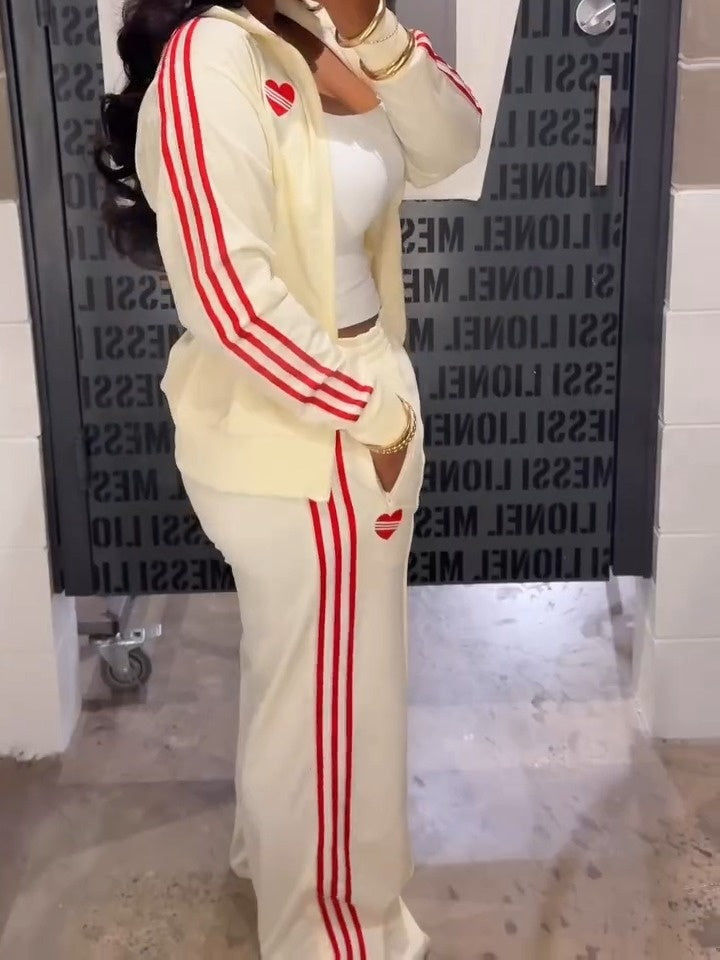 Red Stripe Cream Tracksuit Set