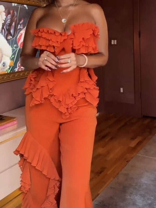 Tall Ruffle Strappy Woven Two Pieces Set