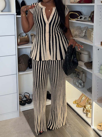 Striped Cut Knitted Two Pieces Set