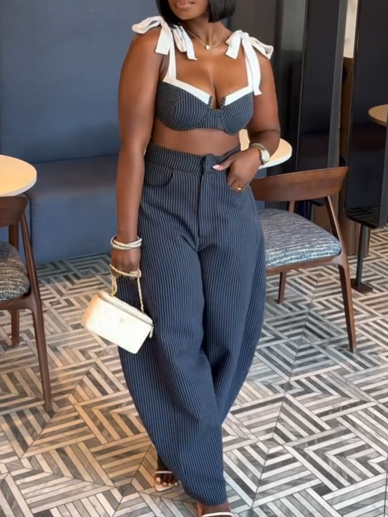 Pinstripe Poise Top and Pants 2-Piece Set
