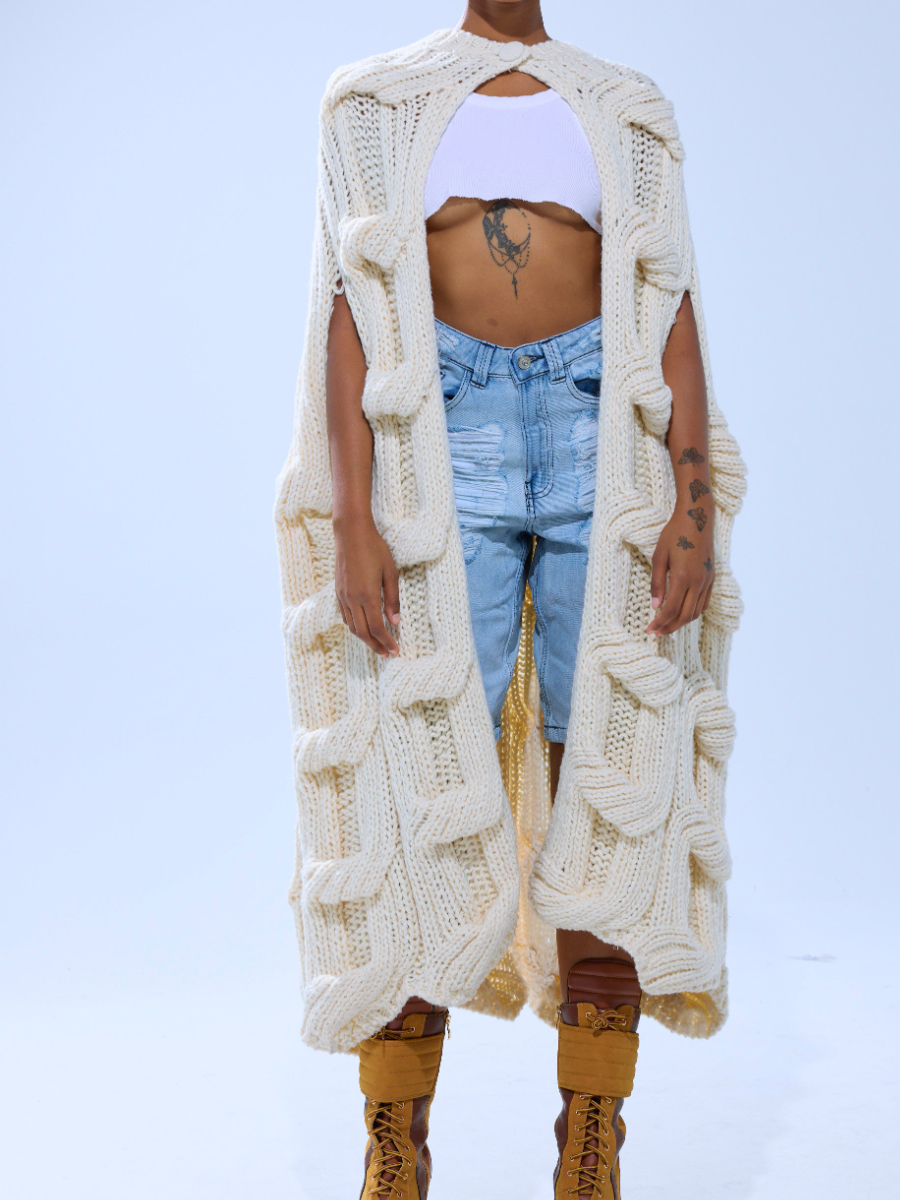 Twist Loop Textured Coarse Knit Sweater Coat