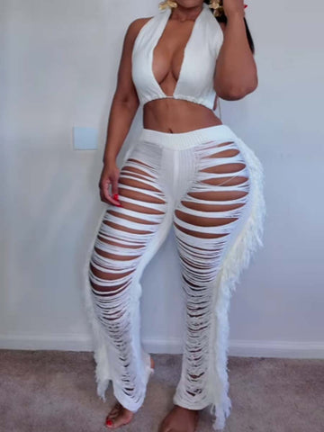 Sexy Fringed Knitted Two Pieces Set