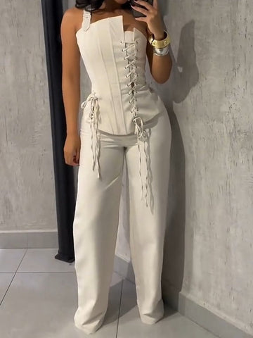 Single Shoulder Strap Tether Pants Suit