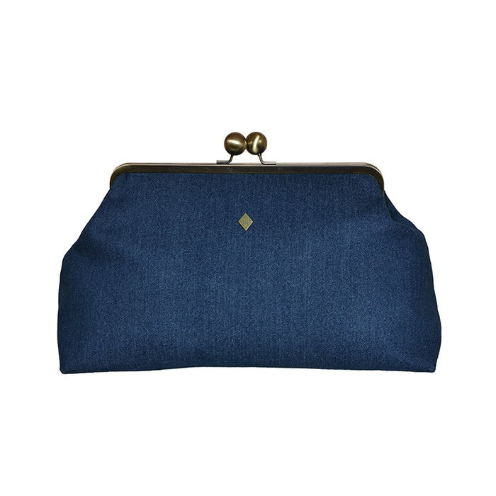 Classic Kiss-lock Closure Adorned Denim Bag