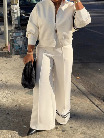 Striped Print Zip Up Two Pieces Set